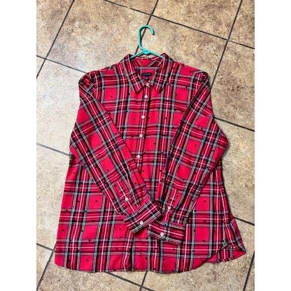 Talbots Red Plaid & Black Polka Dot Button Up Collared Shirt Women's Size XL - Picture 6 of 8